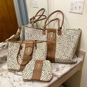 Marley Lilly 3-Piece Tote Bag Weekender Set AMM Monogrammed Leopard Print